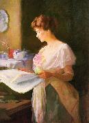 Ellen Day Hale Morning News. Private collection oil painting artist